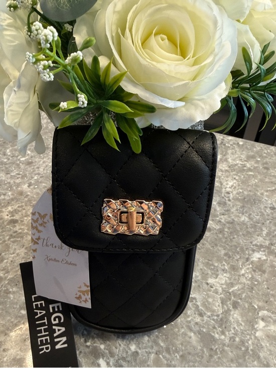 Handbags - Quilted Black Vegan Leather Mini Crossbody with Gold Turn-Lock